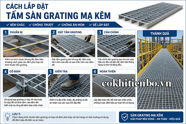 Cách lắp đặt tấm sàn grating mạ kẽm đúng kỹ thuật