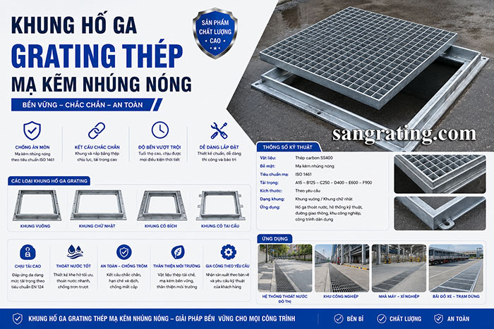 Khung hố ga grating thép mạ kẽm nhúng nóng